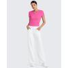 imageG4Free Half Zip Workout Shirts Women Slim Fitted Work Out Tops Gym Athletic Ribbed Tight Tshirts Summer CasualHot Pink