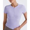 imageG4Free Half Zip Workout Shirts Women Slim Fitted Work Out Tops Gym Athletic Ribbed Tight Tshirts Summer CasualLavender