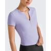 imageG4Free Half Zip Workout Shirts Women Slim Fitted Work Out Tops Gym Athletic Ribbed Tight Tshirts Summer CasualLavender