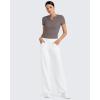 imageG4Free Half Zip Workout Shirts Women Slim Fitted Work Out Tops Gym Athletic Ribbed Tight Tshirts Summer CasualTaupe