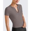 imageG4Free Half Zip Workout Shirts Women Slim Fitted Work Out Tops Gym Athletic Ribbed Tight Tshirts Summer CasualTaupe