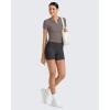 imageG4Free Half Zip Workout Shirts Women Slim Fitted Work Out Tops Gym Athletic Ribbed Tight Tshirts Summer CasualTaupe