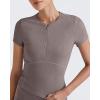 imageG4Free Half Zip Workout Shirts Women Slim Fitted Work Out Tops Gym Athletic Ribbed Tight Tshirts Summer CasualTaupe