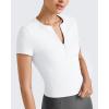 imageG4Free Half Zip Workout Shirts Women Slim Fitted Work Out Tops Gym Athletic Ribbed Tight Tshirts Summer CasualWhite