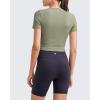 imageG4Free Workout Shirts Women Slim Fit Athletic Gym Work Out Tops Crop Short Sleeve Basic Yoga Tshirts Casual SummerGray Olive