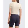 imageG4Free Workout Shirts Women Slim Fit Athletic Gym Work Out Tops Crop Short Sleeve Basic Yoga Tshirts Casual SummerLight Khaki