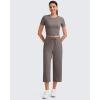 imageG4Free Workout Shirts Women Slim Fit Athletic Gym Work Out Tops Crop Short Sleeve Basic Yoga Tshirts Casual SummerTaupe