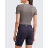 imageG4Free Workout Shirts Women Slim Fit Athletic Gym Work Out Tops Crop Short Sleeve Basic Yoga Tshirts Casual SummerTaupe