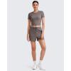 imageG4Free Workout Shirts Women Slim Fit Athletic Gym Work Out Tops Crop Short Sleeve Basic Yoga Tshirts Casual SummerTaupe