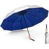 imageG4Free 46 Inch UPF 50 UV Protection Large Travel Umbrella with Wooden Handle 12 Fibreglass Ribs Super Windproof Sun Blocking Folding Umbrella Auto Open CloseBlue