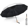 imageG4Free 46 Inch UPF 50 UV Protection Large Travel Umbrella with Wooden Handle 12 Fibreglass Ribs Super Windproof Sun Blocking Folding Umbrella Auto Open CloseBlack