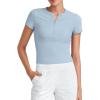 imageG4Free Half Zip Workout Shirts Women Slim Fitted Work Out Tops Gym Athletic Ribbed Tight Tshirts Summer CasualBlue Willow