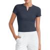 imageG4Free Half Zip Workout Shirts Women Slim Fitted Work Out Tops Gym Athletic Ribbed Tight Tshirts Summer CasualDrak Navy