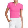 imageG4Free Half Zip Workout Shirts Women Slim Fitted Work Out Tops Gym Athletic Ribbed Tight Tshirts Summer CasualHot Pink