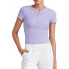imageG4Free Half Zip Workout Shirts Women Slim Fitted Work Out Tops Gym Athletic Ribbed Tight Tshirts Summer CasualLavender