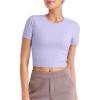 imageG4Free Workout Shirts Women Slim Fit Athletic Gym Work Out Tops Crop Short Sleeve Basic Yoga Tshirts Casual SummerLavender