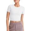 imageG4Free Workout Shirts Women Slim Fit Athletic Gym Work Out Tops Crop Short Sleeve Basic Yoga Tshirts Casual SummerWhite