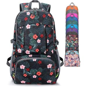 imageG4Free 40L Lightweight Packable Hiking Backpack Waterproof Travel DaypackBlack Base Floral