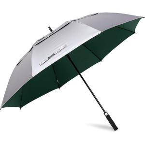 imageG4Free 47546268 Inch UV Protection Golf Umbrella Auto Open Vented Double Canopy Oversize Extra Large Windproof Sun Rain UmbrellasGreenSilver