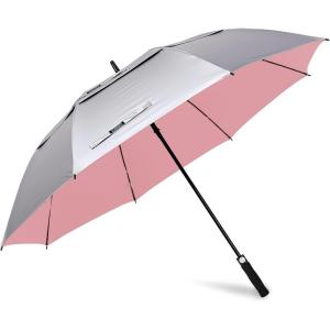 imageG4Free 47546268 Inch UV Protection Golf Umbrella Auto Open Vented Double Canopy Oversize Extra Large Windproof Sun Rain UmbrellasPinkSilver