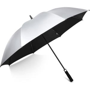 imageG4Free 5462 Inch Windproof UV Protection Golf Umbrella Extra Large Silver Coated Automatic Open Stick Long UmbrellaSilverBlack