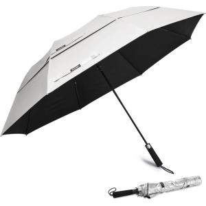 imageG4Free 62 Inch Portable UV Protection Large Golf Umbrella Automatic Open Double Canopy Big Sun Windproof Oversize Sports UmbrellaSilverBlack