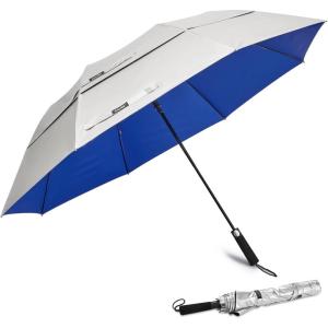 imageG4Free 62 Inch Portable UV Protection Large Golf Umbrella Automatic Open Double Canopy Big Sun Windproof Oversize Sports UmbrellaSilverBlue