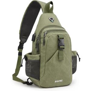 imageG4Free Canvas Sling Bag Crossbody Backpack with USB Charging Port ampamp RFID Blocking Hiking Daypack Chest Bag for Women MenArmy Green
