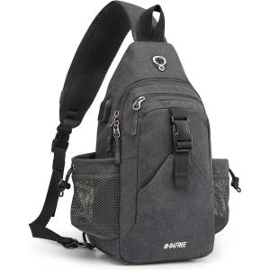imageG4Free Canvas Sling Bag Crossbody Backpack with USB Charging Port ampamp RFID Blocking Hiking Daypack Chest Bag for Women MenDark Grey