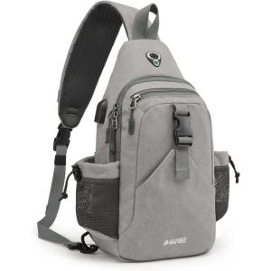 imageG4Free Canvas Sling Bag Crossbody Backpack with USB Charging Port ampamp RFID Blocking Hiking Daypack Chest Bag for Women MenGrey