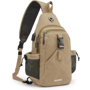 imageG4Free Canvas Sling Bag Crossbody Backpack with USB Charging Port ampamp RFID Blocking Hiking Daypack Chest Bag for Women MenLight Tan