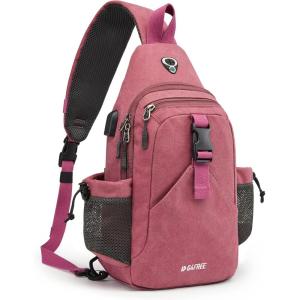 imageG4Free Canvas Sling Bag Crossbody Backpack with USB Charging Port ampamp RFID Blocking Hiking Daypack Chest Bag for Women MenPink