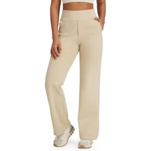 imageG4Free Fleece Lined Pants Women High Waisted Wide Leg Pants Winter Warm Thermal Sweatpants with Pockets 29quot31quot33quotLight Khaki