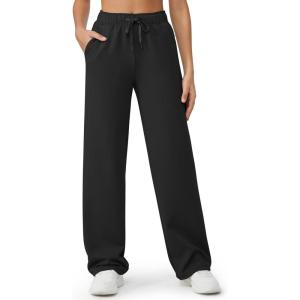 imageG4Free Fleece Lined Pants Women Wide Leg Sweatpants with Pockets Drawstring Lounge Athletic Track Fall WinterBlack