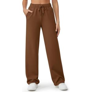 imageG4Free Fleece Lined Pants Women Wide Leg Sweatpants with Pockets Drawstring Lounge Athletic Track Fall WinterDark Coffee