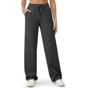 imageG4Free Fleece Lined Pants Women Wide Leg Sweatpants with Pockets Drawstring Lounge Athletic Track Fall WinterDark Gray