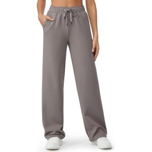 imageG4Free Fleece Lined Pants Women Wide Leg Sweatpants with Pockets Drawstring Lounge Athletic Track Fall WinterTaupe