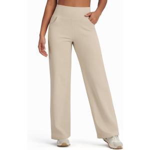 imageG4Free Fleece Lined Pants Women Wide Leg Yoga Pants with Pockets Casual High Waisted Sweatpants 29quot31quot33quotLight Khaki