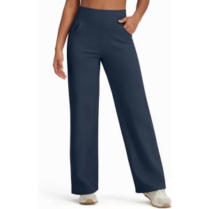 imageG4Free Fleece Lined Pants Women Wide Leg Yoga Pants with Pockets Casual High Waisted Sweatpants 29quot31quot33quotNavy Blue