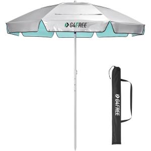 imageG4Free Heavy Duty Beach Umbrella for Sand UPF 50 UV Protection Sun Shelter Double Canopy with Air Vent and Push Button Tilt 65 ft Portable Parasols with Carry Bag for Outdoor Patio PoolLake Blue