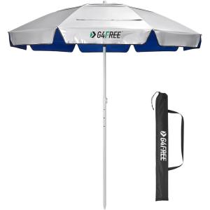 imageG4Free Heavy Duty Beach Umbrella for Sand UPF 50 UV Protection Sun Shelter Double Canopy with Air Vent and Push Button Tilt 65 ft Portable Parasols with Carry Bag for Outdoor Patio PoolBlue