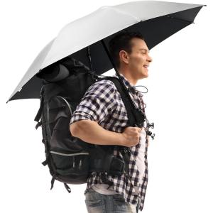 imageG4Free Liteflex Hiking Umbrella Mini Compact Ultralight Collapsible Reflective Silver Trekking Backpacking UmbrellaBlack