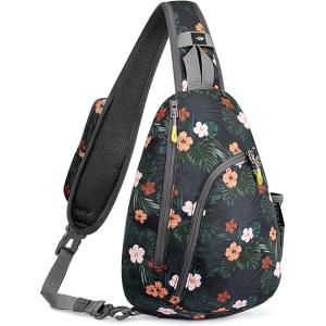 imageG4Free RFID Sling Bag Crossbody Backpack Casual Chest Shoulder Daypack Gym Bag for Hiking Travel 7LBlue LeafBlack Flower