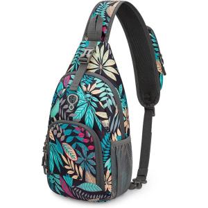imageG4Free RFID Sling Bag Crossbody Backpack Small Chest Shoulder Bag Hiking OutdoorBlue Leaf