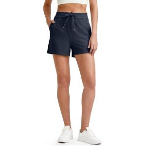 imageG4Free Ribbed Womens Athletic Shorts High Waisted Drawstring Gym Running Shorts with PocketsDark Navy