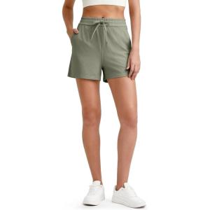 imageG4Free Ribbed Womens Athletic Shorts High Waisted Drawstring Gym Running Shorts with PocketsGray Olive