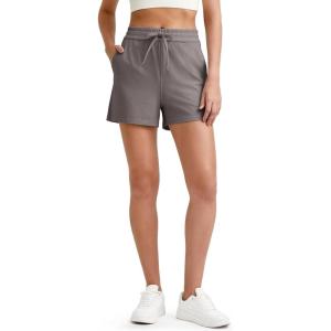 imageG4Free Ribbed Womens Athletic Shorts High Waisted Drawstring Gym Running Shorts with PocketsTaupe