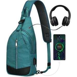 imageG4Free Sling Bag RFID Blocking Crossbody Sling Backpack Small Shoulder Chest Bag Daypack USB Charger Port Men WomenTeal