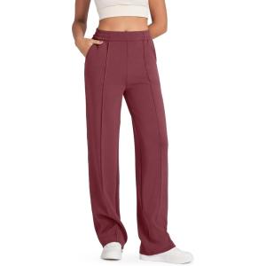 imageG4Free Smoofit Modal Soft Women Wide Leg Sweatpants with Pockets Yoga Pants Casual Lounge Trousers PetiteRegularTallDark Burgundy