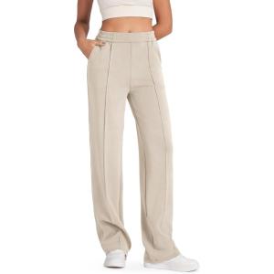 imageG4Free Smoofit Modal Soft Women Wide Leg Sweatpants with Pockets Yoga Pants Casual Lounge Trousers PetiteRegularTallLight Khaki